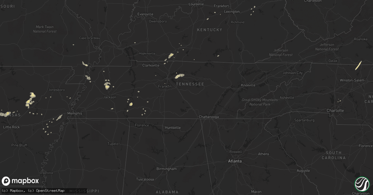Hail map in Tennessee on June 18, 2017
