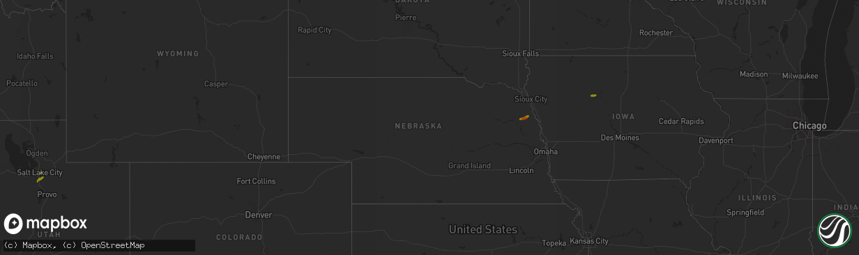 Hail map in Nebraska on June 18, 2018