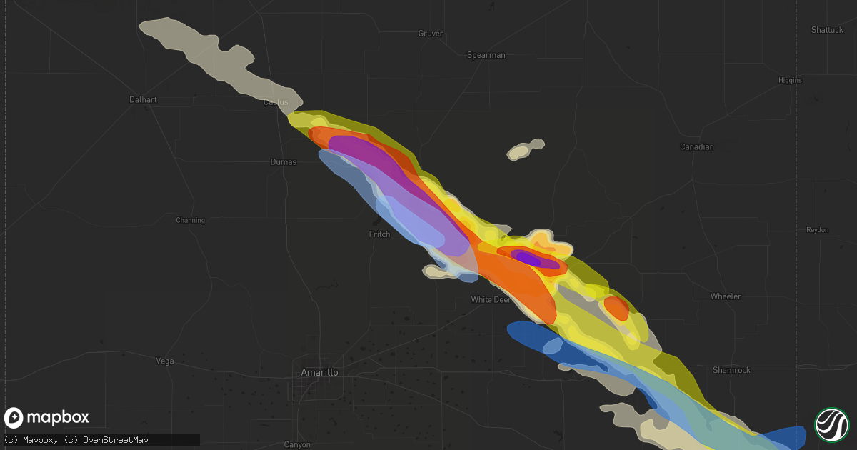 Hail map in Borger, TX on June 18, 2019