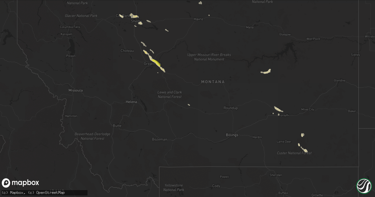 Hail map in Montana on June 18, 2019