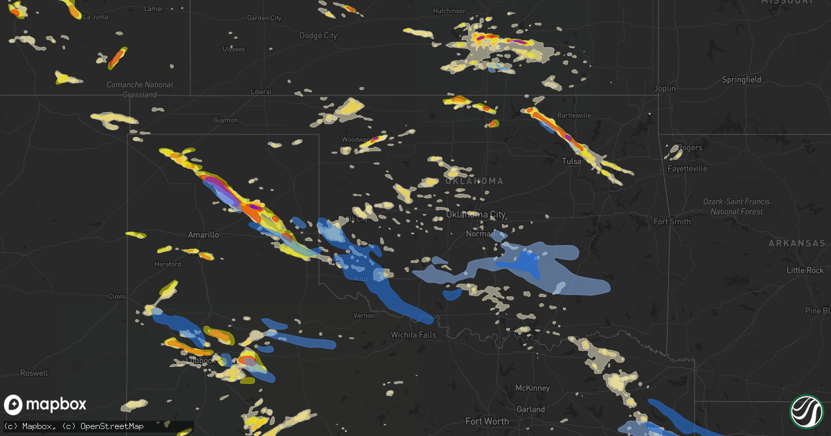 Hail map in Oklahoma on June 18, 2019