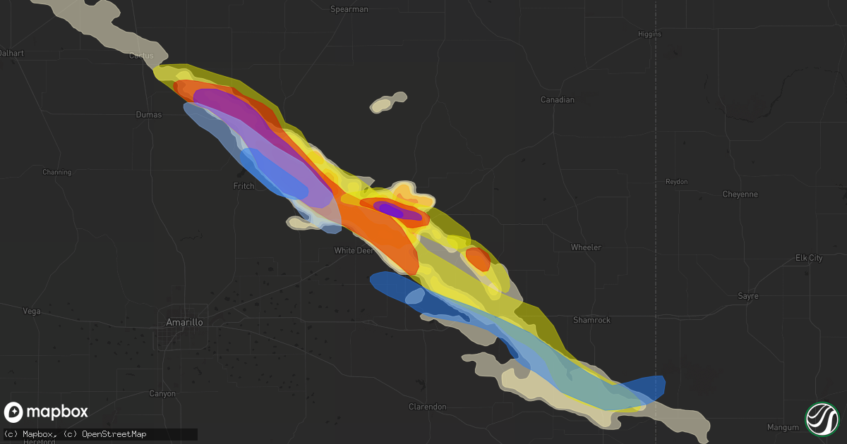 Hail map in Pampa, TX on June 18, 2019