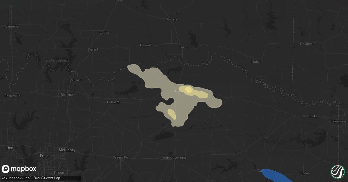 Hail map in Paris, TX on June 18, 2019