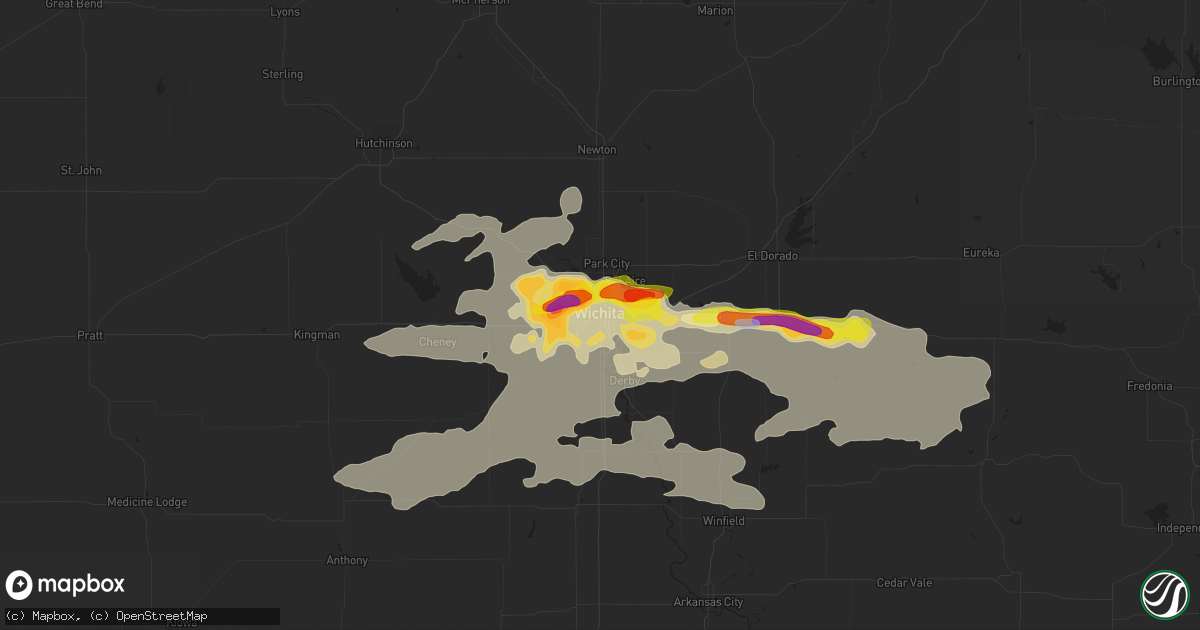 Hail map in Wichita, KS on June 18, 2019