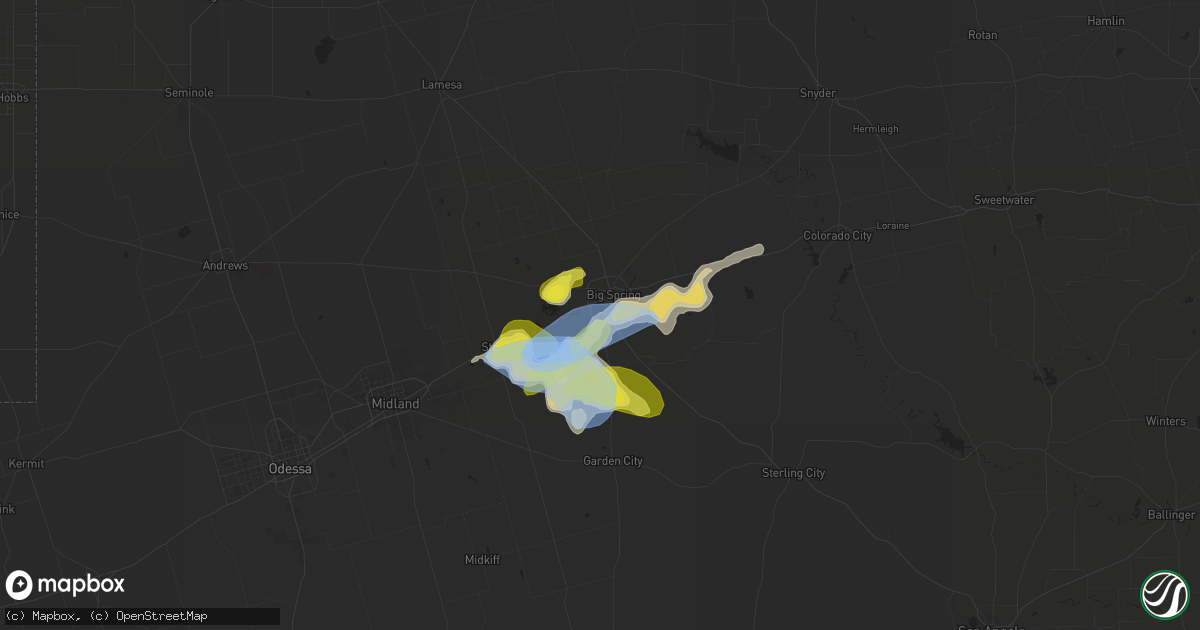 Hail map in Big Spring, TX on June 18, 2020