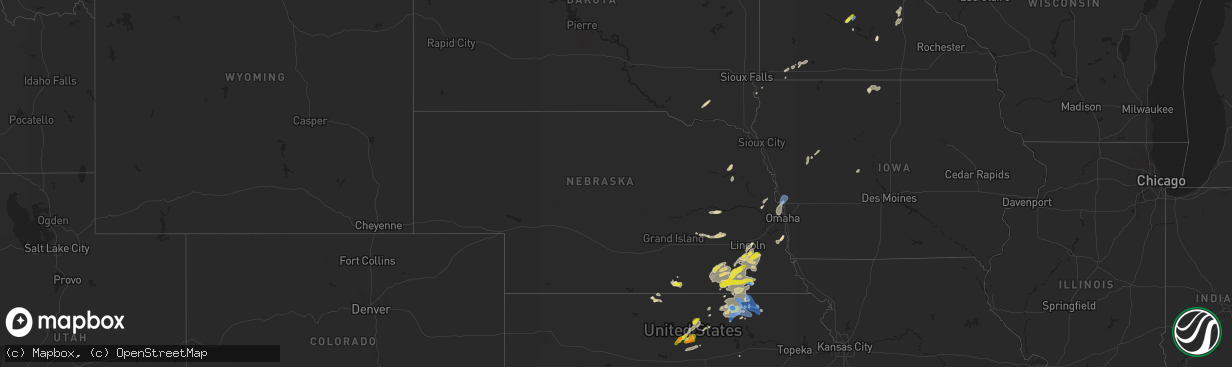 Hail map in Nebraska on June 18, 2020