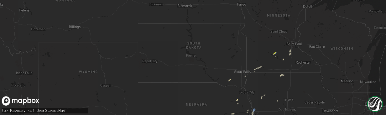 Hail map in South Dakota on June 18, 2020