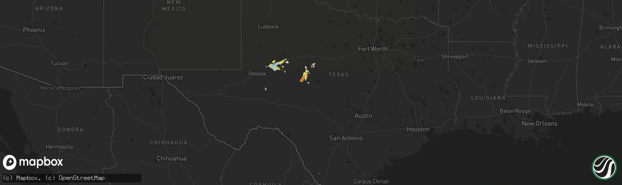 Hail map in Texas on June 18, 2020