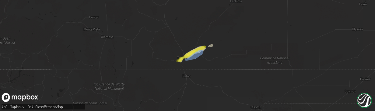 Hail map in Trinidad, CO on June 18, 2020