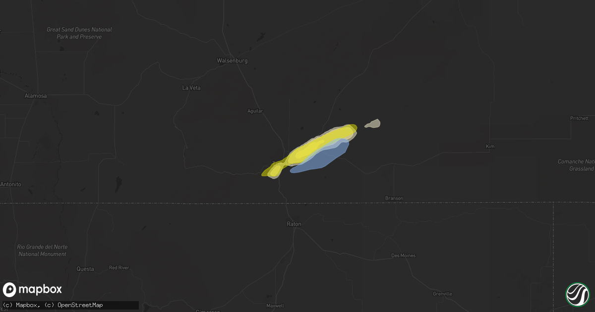 Hail map in Trinidad, CO on June 18, 2020