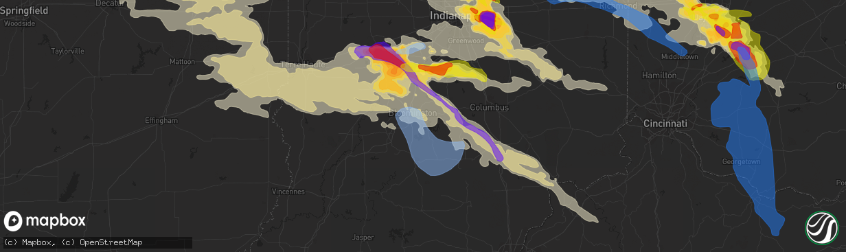 Hail map in Bloomington, IN on June 18, 2021