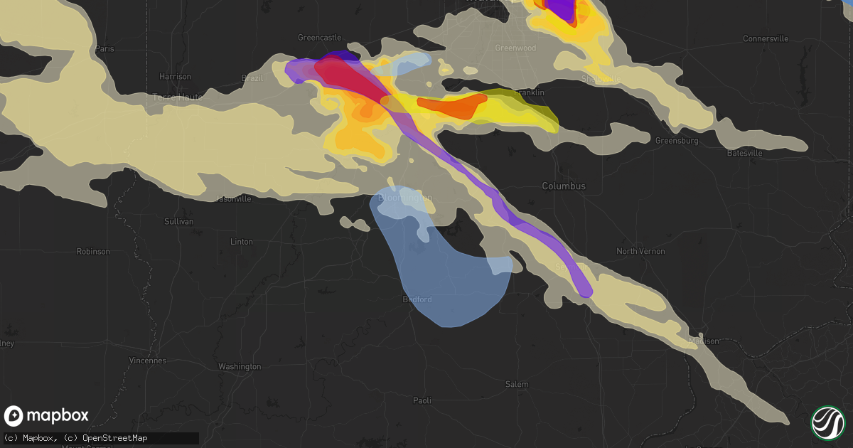 Hail map in Bloomington, IN on June 18, 2021