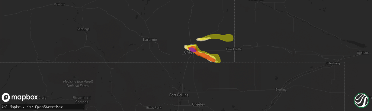 Hail map in Cheyenne, WY on June 18, 2021