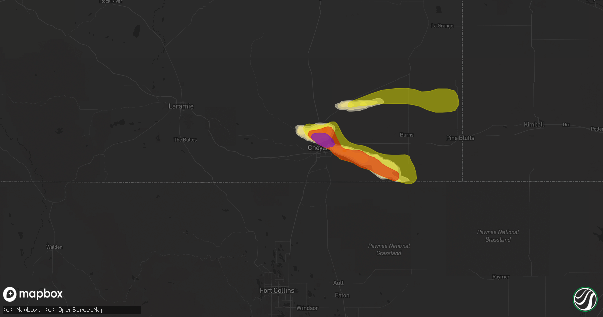 Hail map in Cheyenne, WY on June 18, 2021