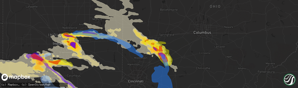 Hail map in Dayton, OH on June 18, 2021