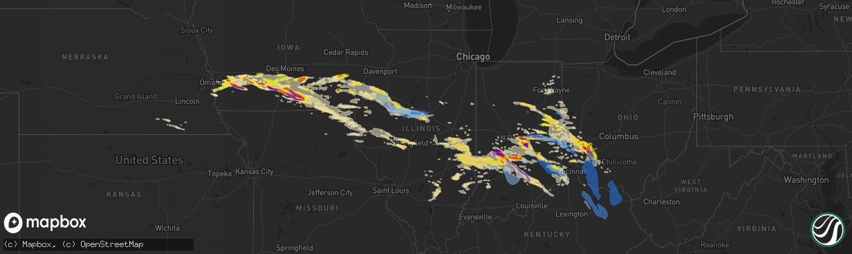 Hail map in Illinois on June 18, 2021