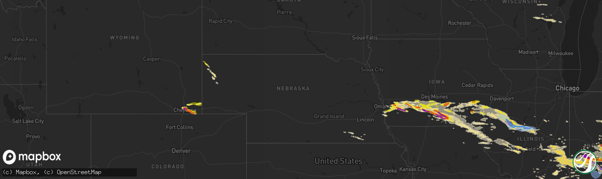 Hail map in Nebraska on June 18, 2021