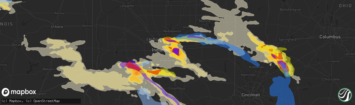 Hail map in New Palestine, IN on June 18, 2021