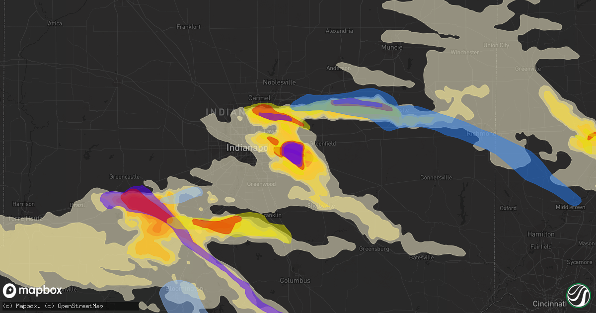 Hail map in New Palestine, IN on June 18, 2021