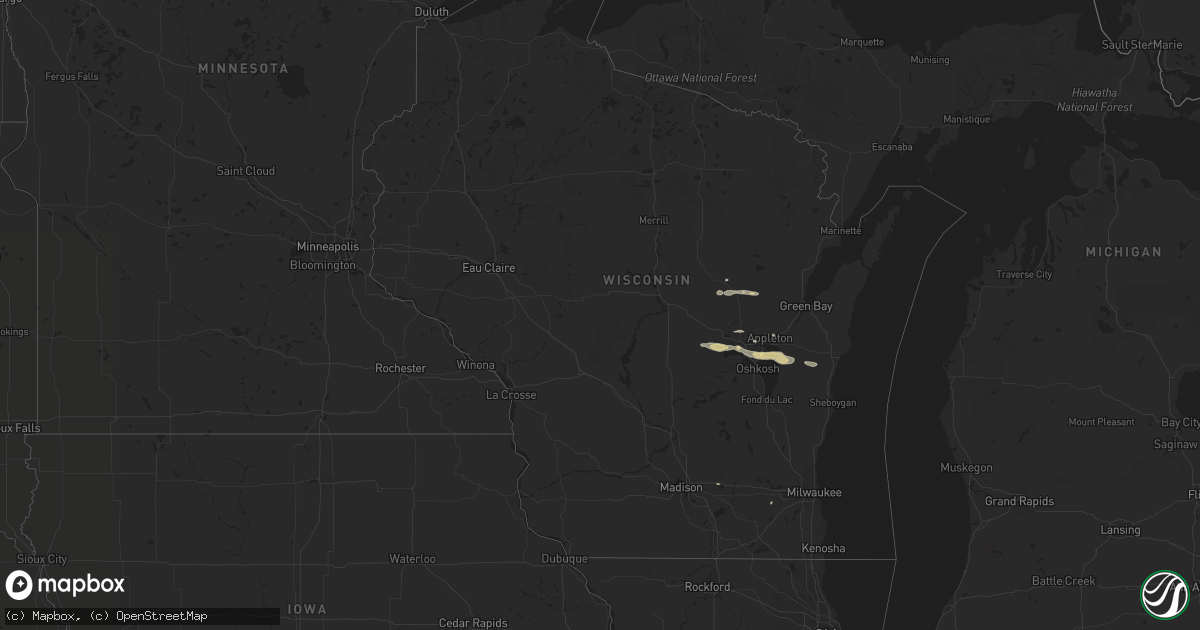 Hail map in Wisconsin on June 18, 2021