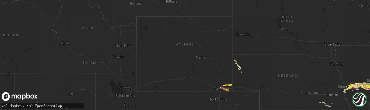 Hail map in Wyoming on June 18, 2021