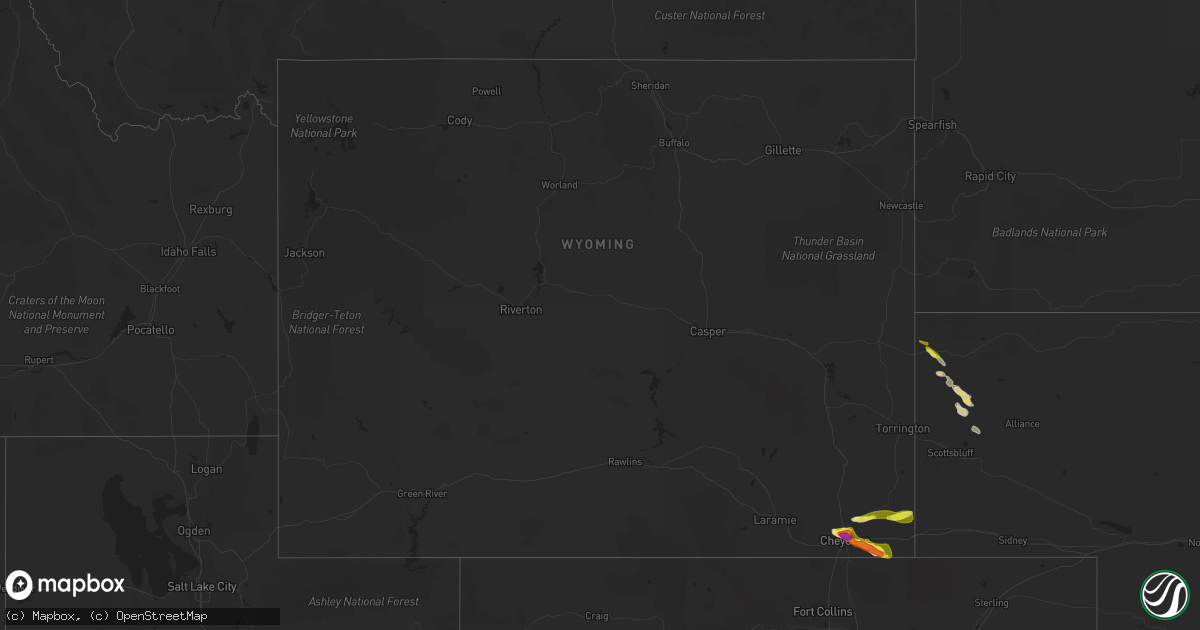 Hail map in Wyoming on June 18, 2021