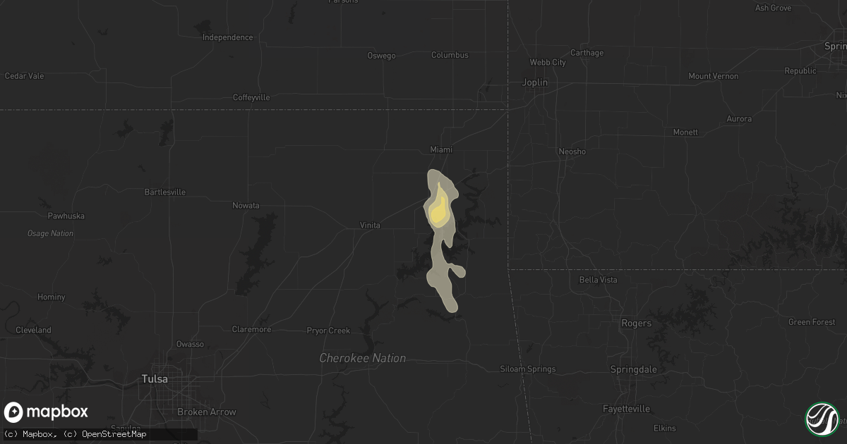 Hail map in Afton, OK on June 18, 2022