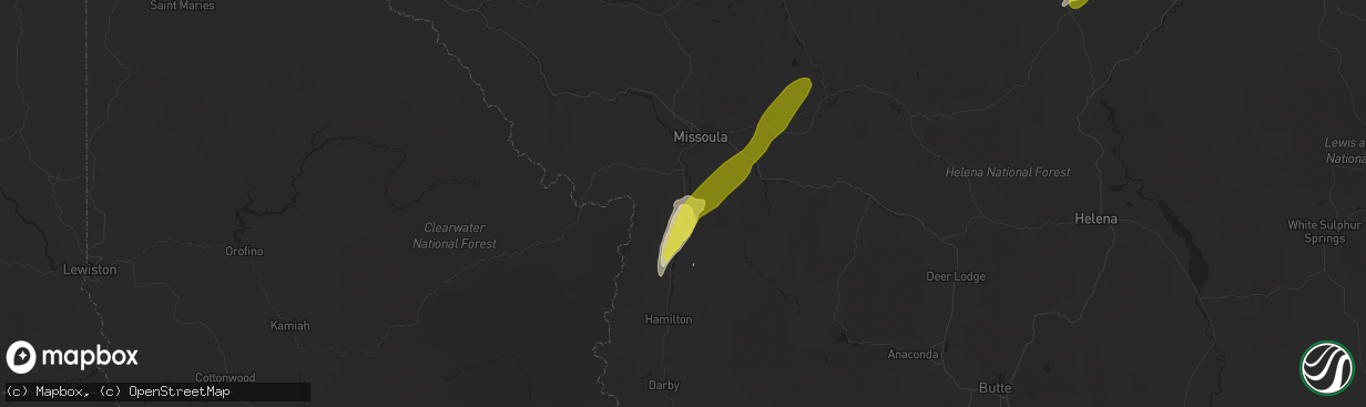 Hail map in Florence, MT on June 18, 2022