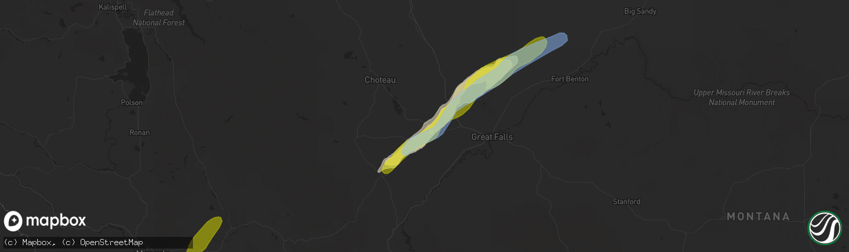 Hail map in Fort Shaw, MT on June 18, 2022