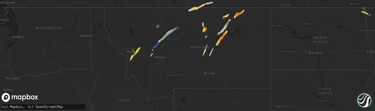 Hail map in Montana on June 18, 2022