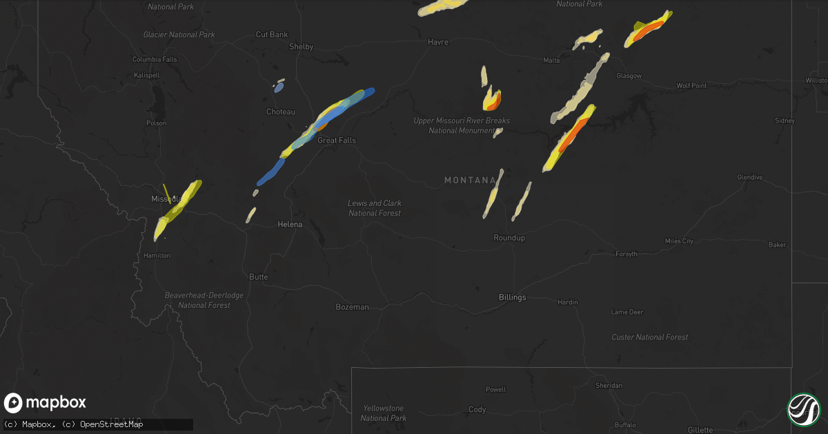 Hail map in Montana on June 18, 2022