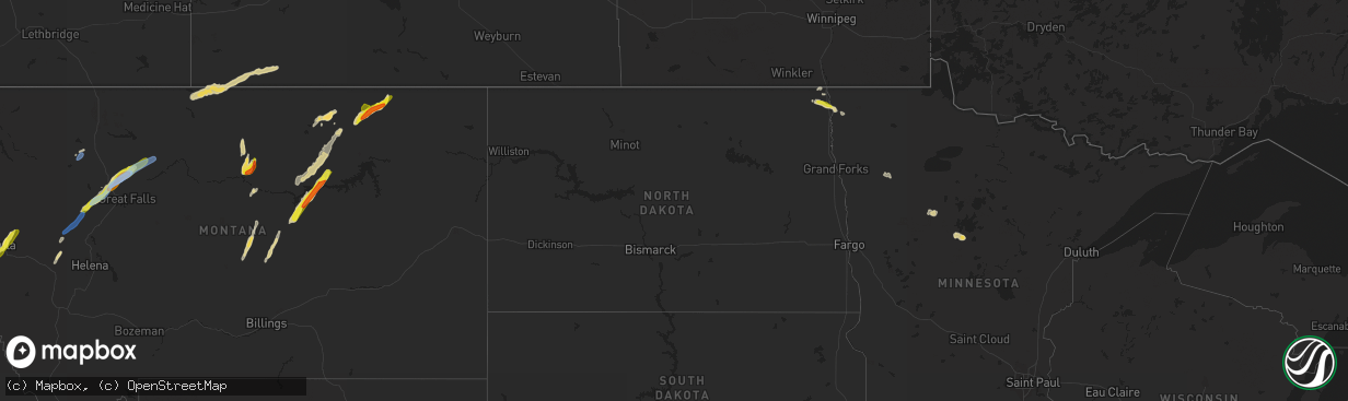 Hail map in North Dakota on June 18, 2022