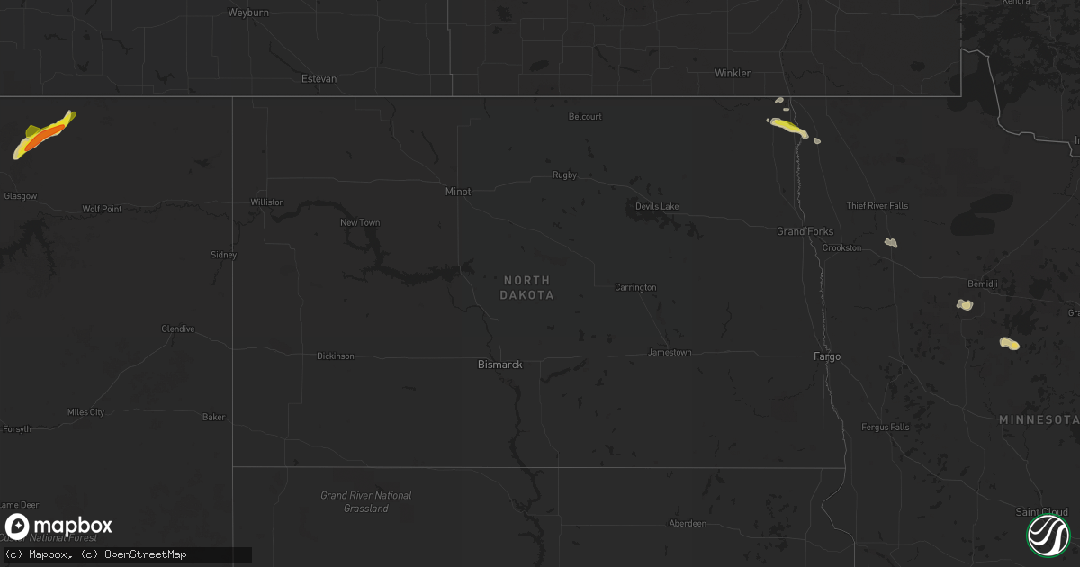 Hail map in North Dakota on June 18, 2022