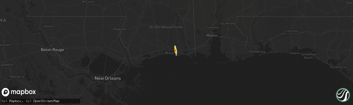 Hail map in Ocean Springs, MS on June 18, 2022