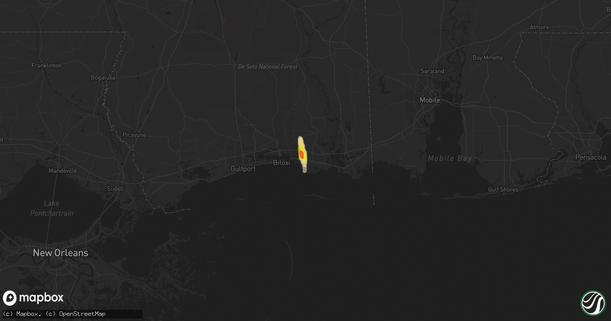 Hail map in Ocean Springs, MS on June 18, 2022