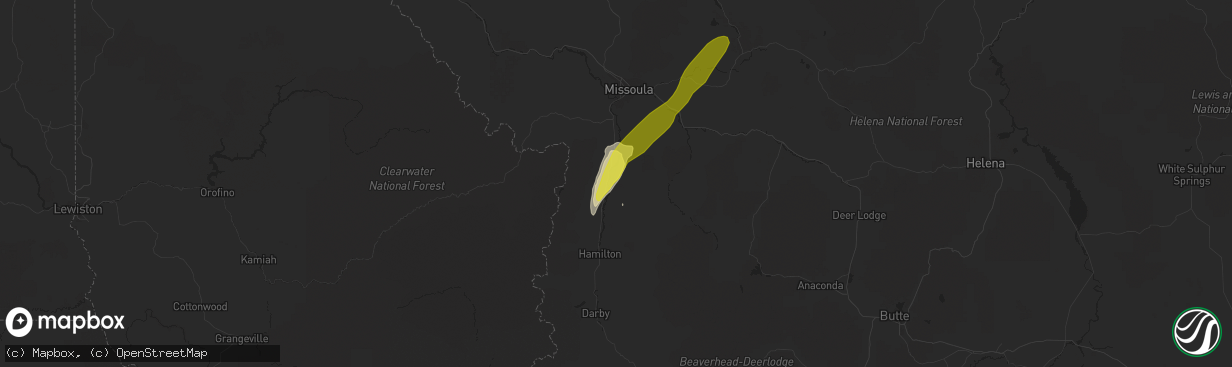 Hail map in Stevensville, MT on June 18, 2022