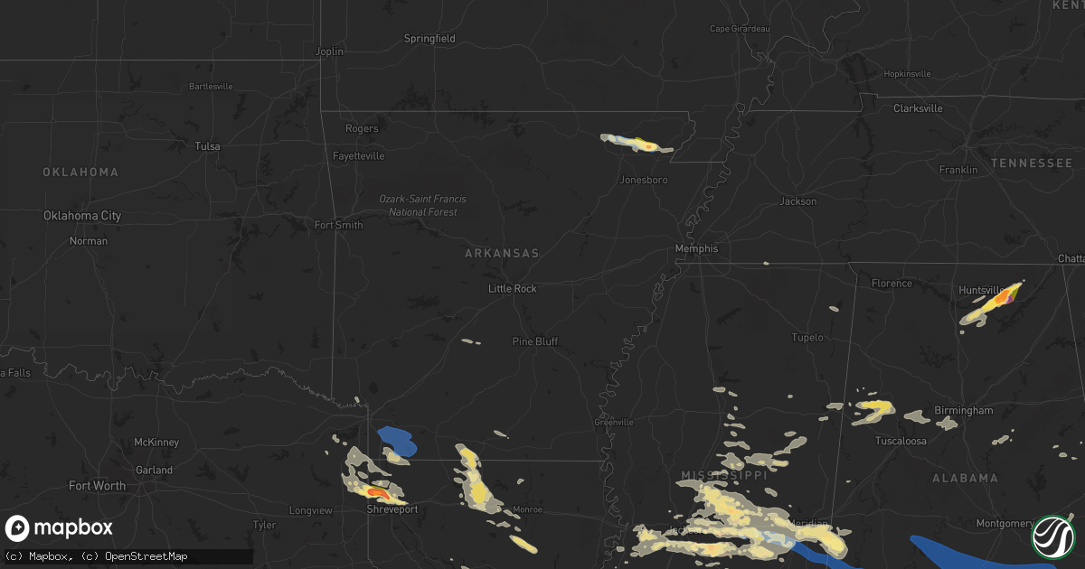 Hail map in Arkansas on June 18, 2023