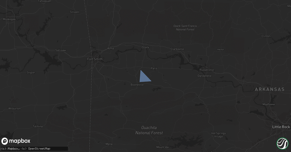 Hail map in Booneville, AR on June 18, 2023
