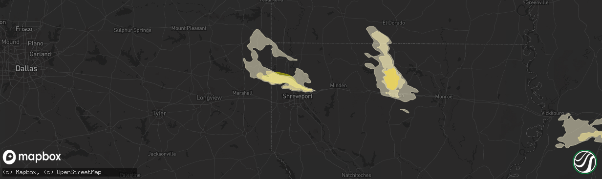 Hail map in Bossier City, LA on June 18, 2023