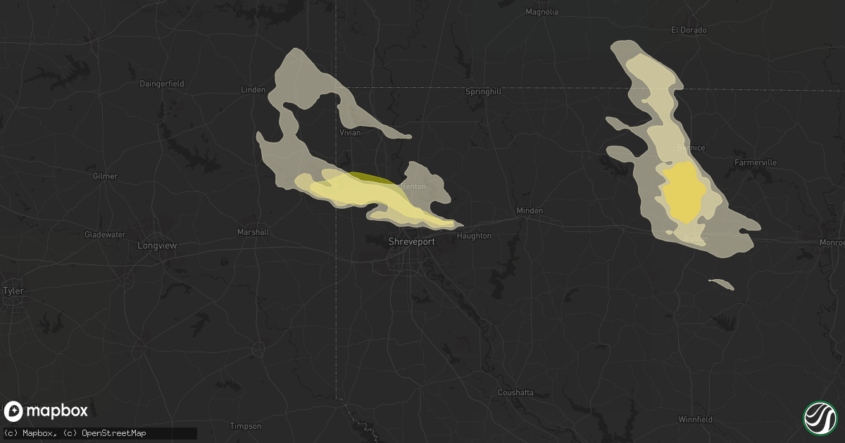 Hail map in Bossier City, LA on June 18, 2023