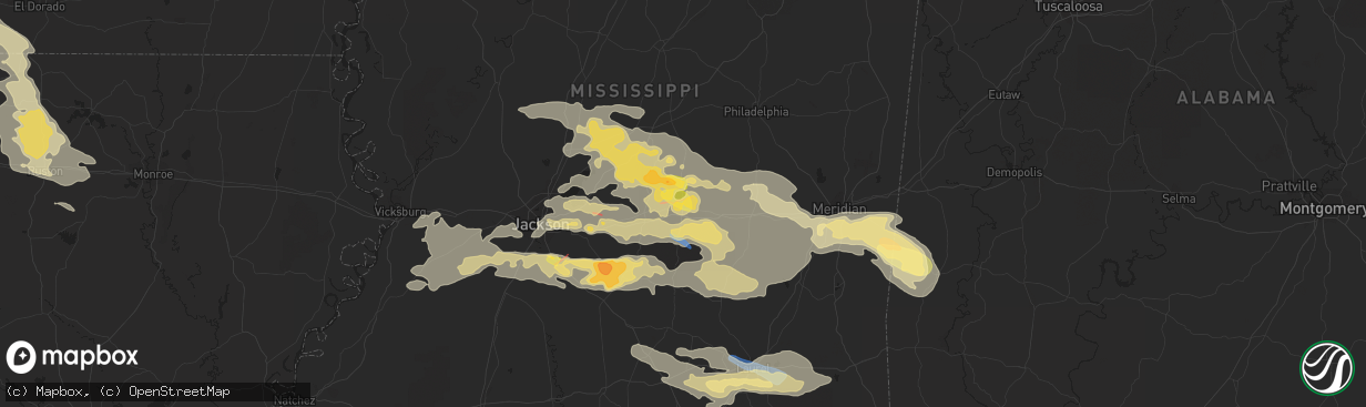 Hail map in Forest, MS on June 18, 2023