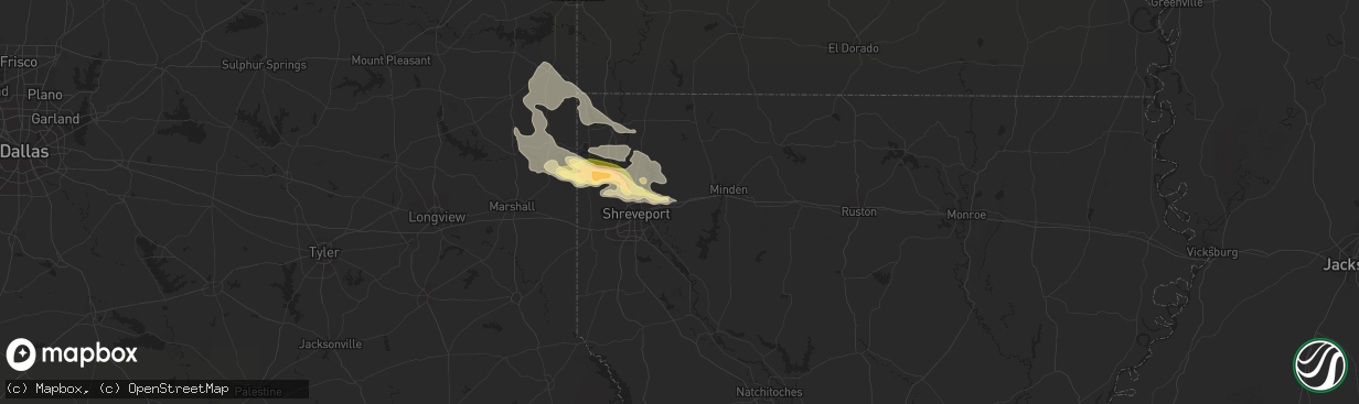 Hail map in Haughton, LA on June 18, 2023