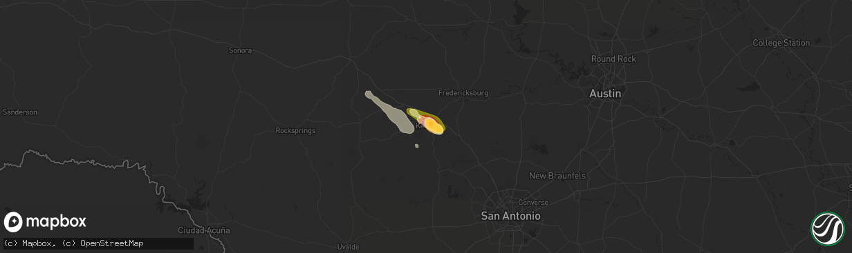 Hail map in Kerrville, TX on June 18, 2023