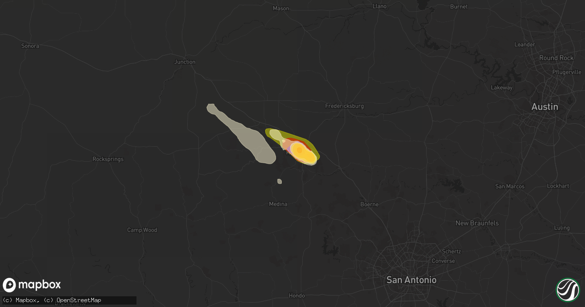 Hail map in Kerrville, TX on June 18, 2023