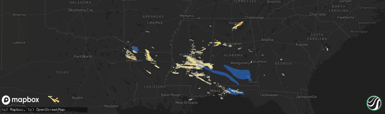 Hail map in Mississippi on June 18, 2023