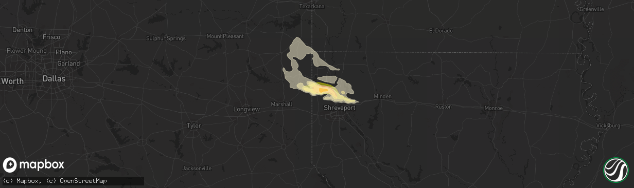 Hail map in Mooringsport, LA on June 18, 2023