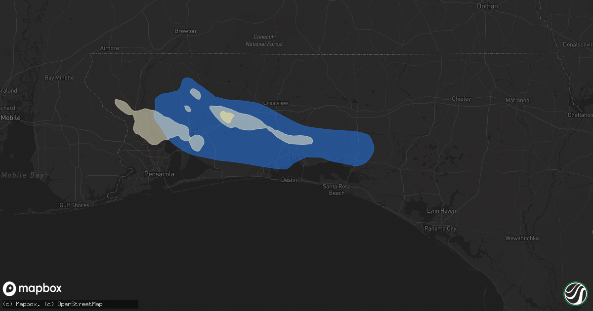 Hail map in Niceville, FL on June 18, 2023
