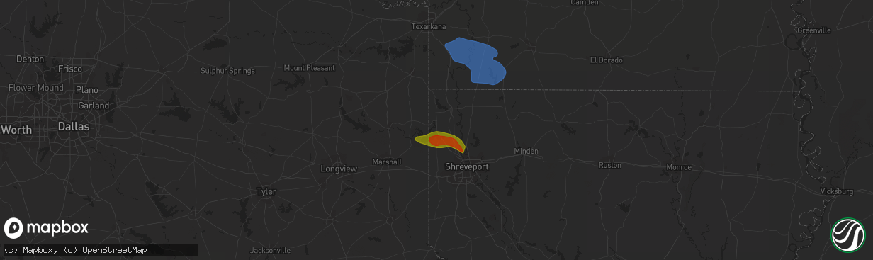 Hail map in Oil City, LA on June 18, 2023