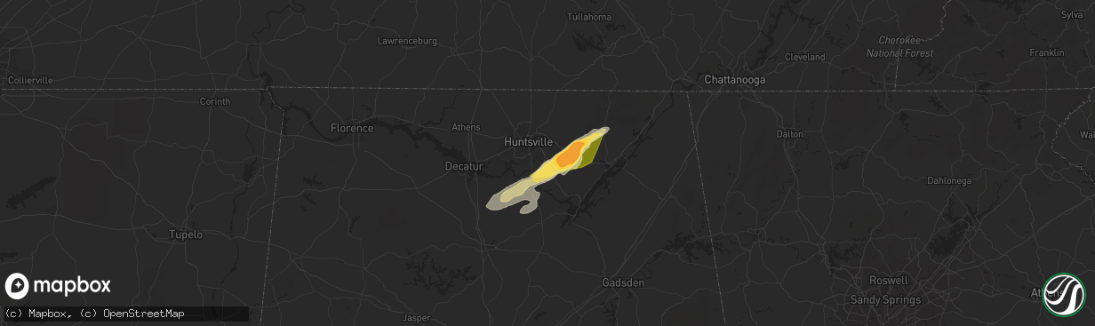 Hail map in Owens Cross Roads, AL on June 18, 2023