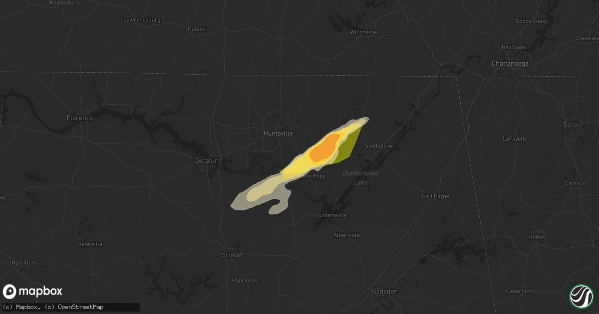 Hail map in Owens Cross Roads, AL on June 18, 2023